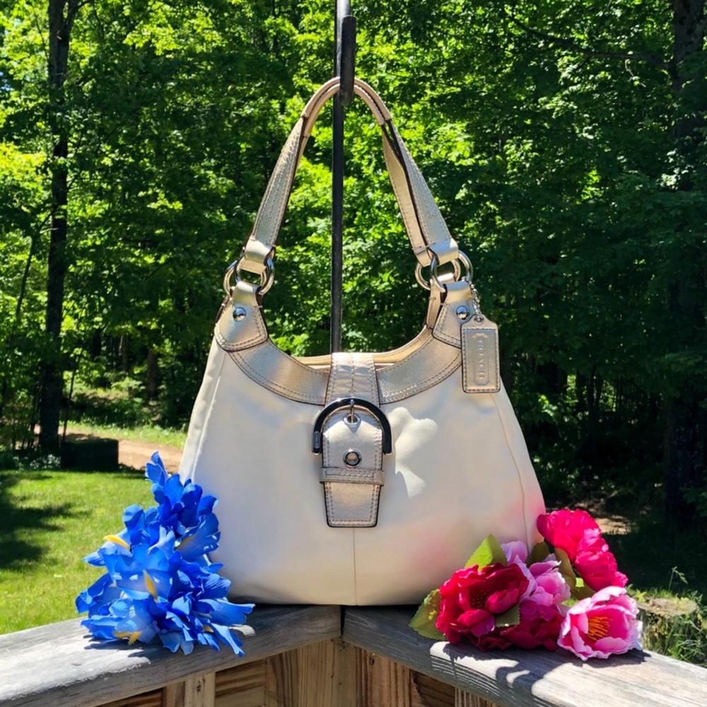 COACH Two-Tone ALL LEATHER 3-Section Lg Bag. WOW!! - Picture 1 of 8